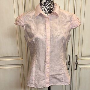 Beymen Business Size Large Pink and White Vertical Striped Button Down Blouse